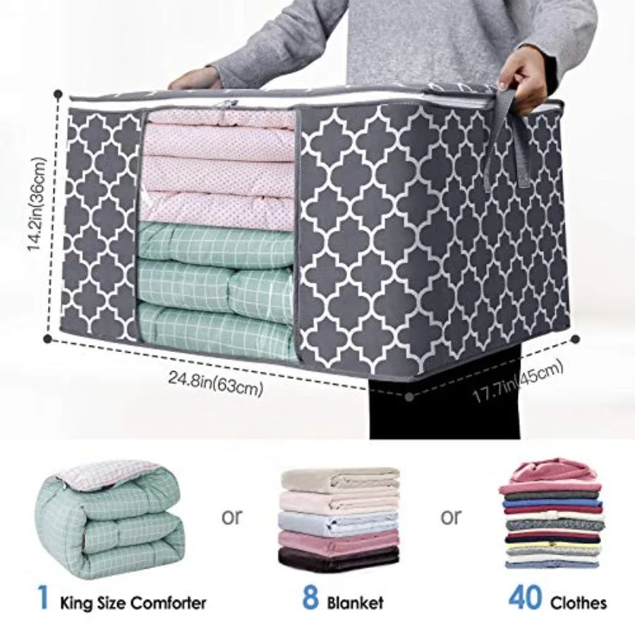 Storage Bags, Large Blanket Clothes Organization and Storage Containers for Bedding, Comforters, Foldable Organizer