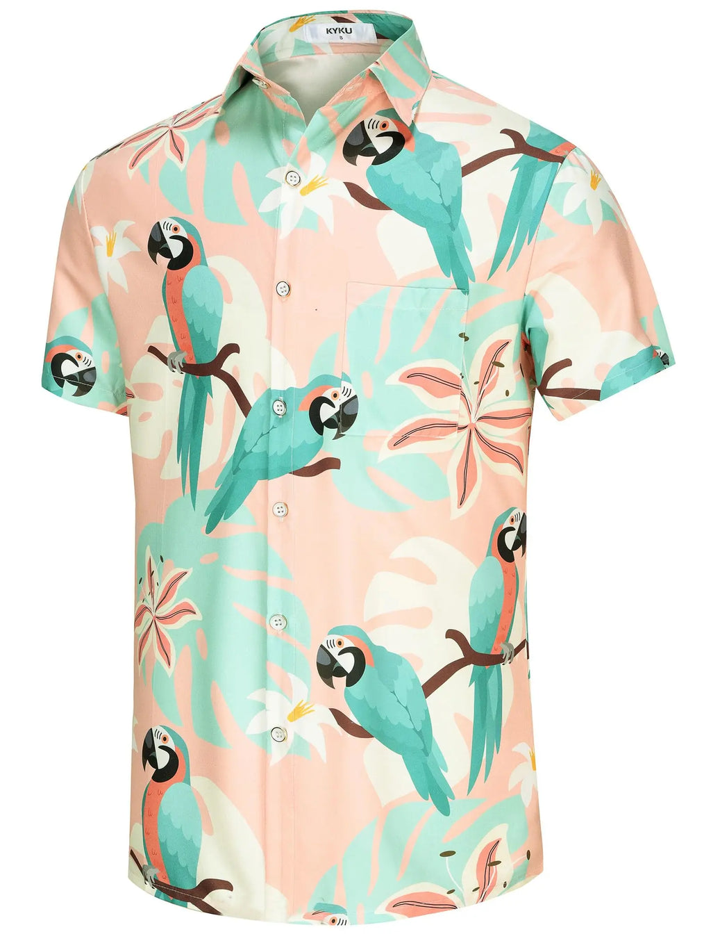 Men's Casual Button-Down Shirts Hawaiian Shirt Short Sleeve Beach Clothes with Pockets