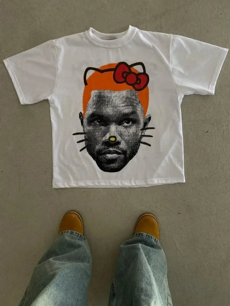 Printed Men Vintage Streetwear Oversized Short Sleeve T-Shirts Casual Clothing Summer