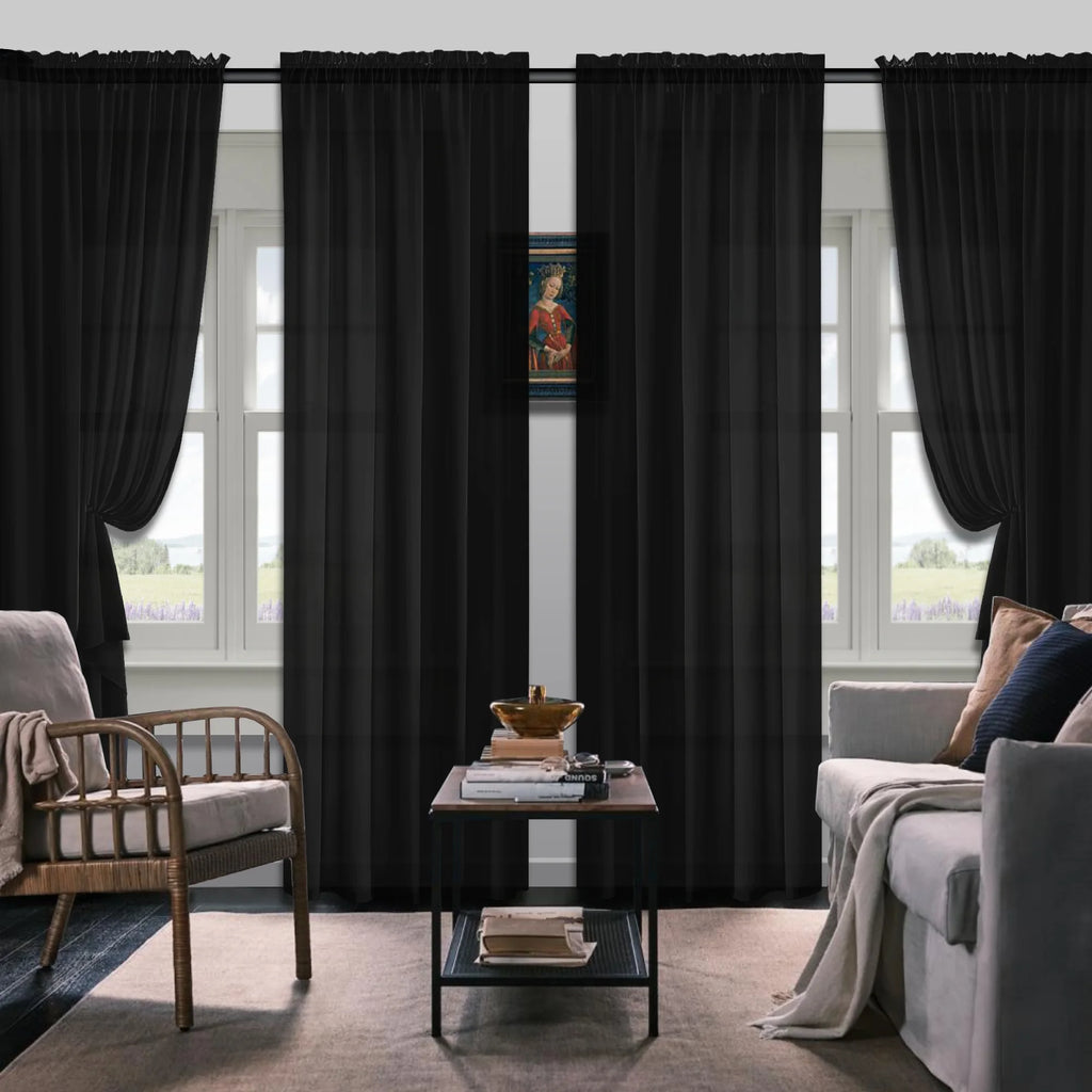 Set Of 4 Curtains,  Simple Rod Curtains, Suitable For Living Room, Office, Home, Bedroom Decoration