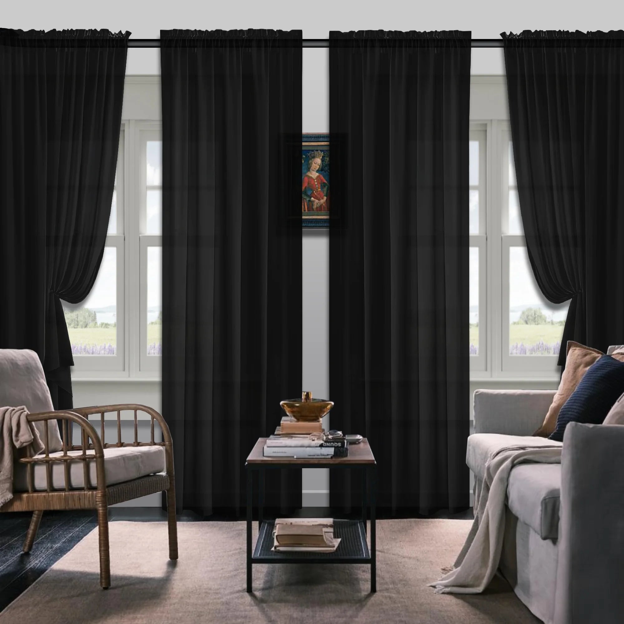Set Of 4 Curtains,  Simple Rod Curtains, Suitable For Living Room, Office, Home, Bedroom Decoration