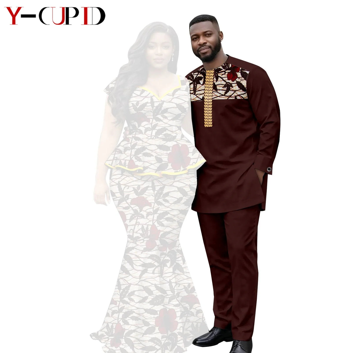African  Women Print Top and Mermaid Skirts Sets Matching Men Outfits Top Shirt and Pant Sets