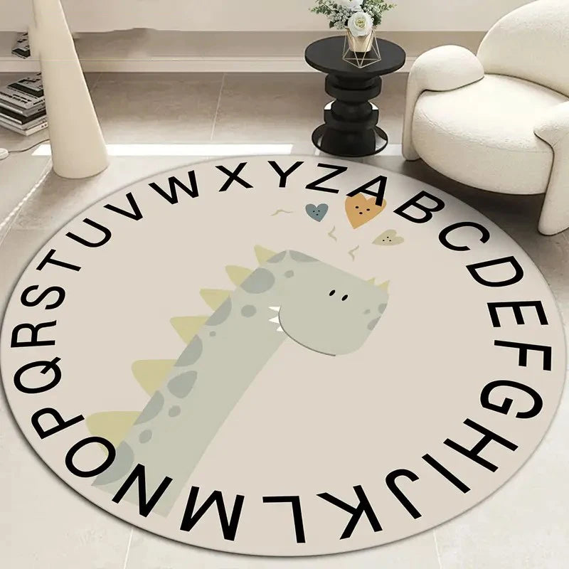 Adorable  Bear ABC Alphabet Round Rug Educational Learn Floor Area Mat for Kids Nursery Playroom Bedroom Decoration