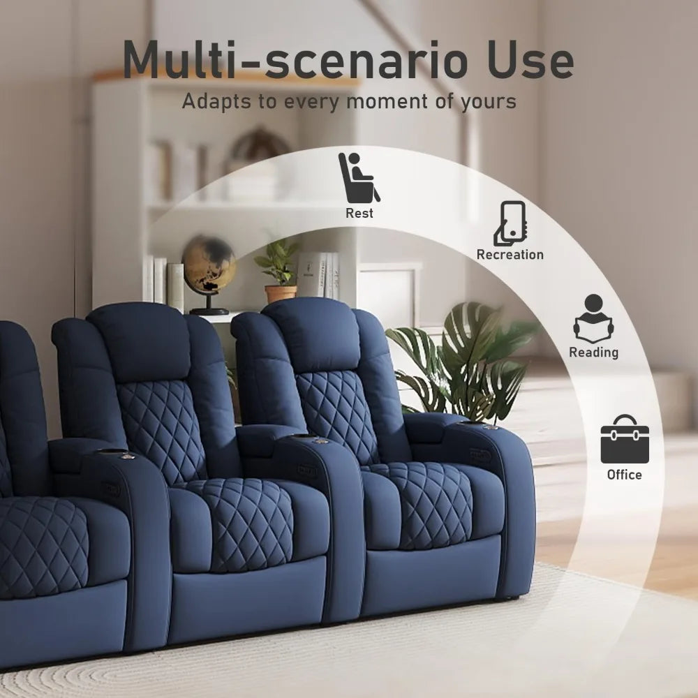 Recliner Sofa Set, 3 Piece Living Room Sectional with USB Port and Tray