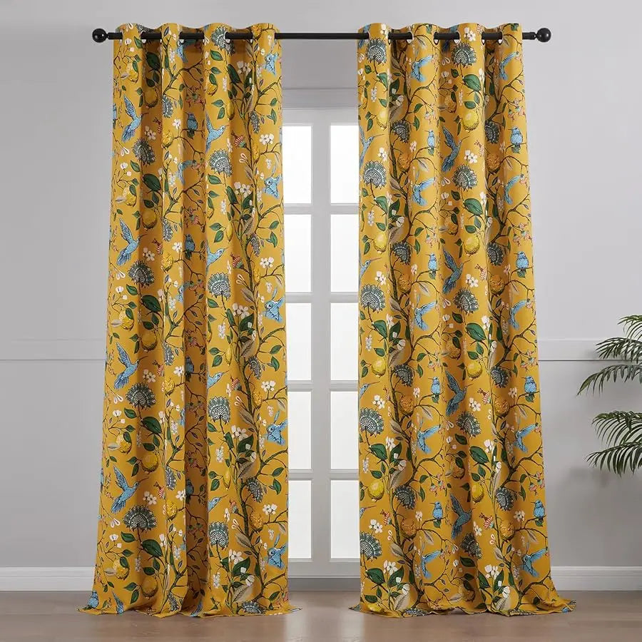 Mustard Yellow  Curtains & Drapes  Long, Grommet Luxury Whimsical Floral Lemon