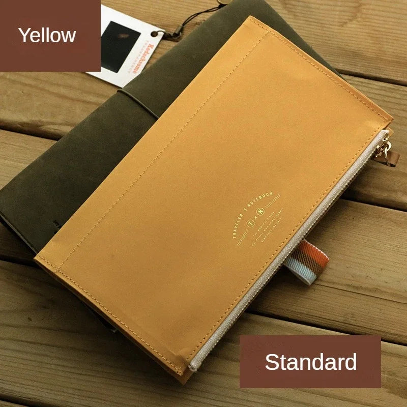 Travel Notebook Washable Cowhide Bill  Storage Bag Pen Case Stationery Storage Supplies