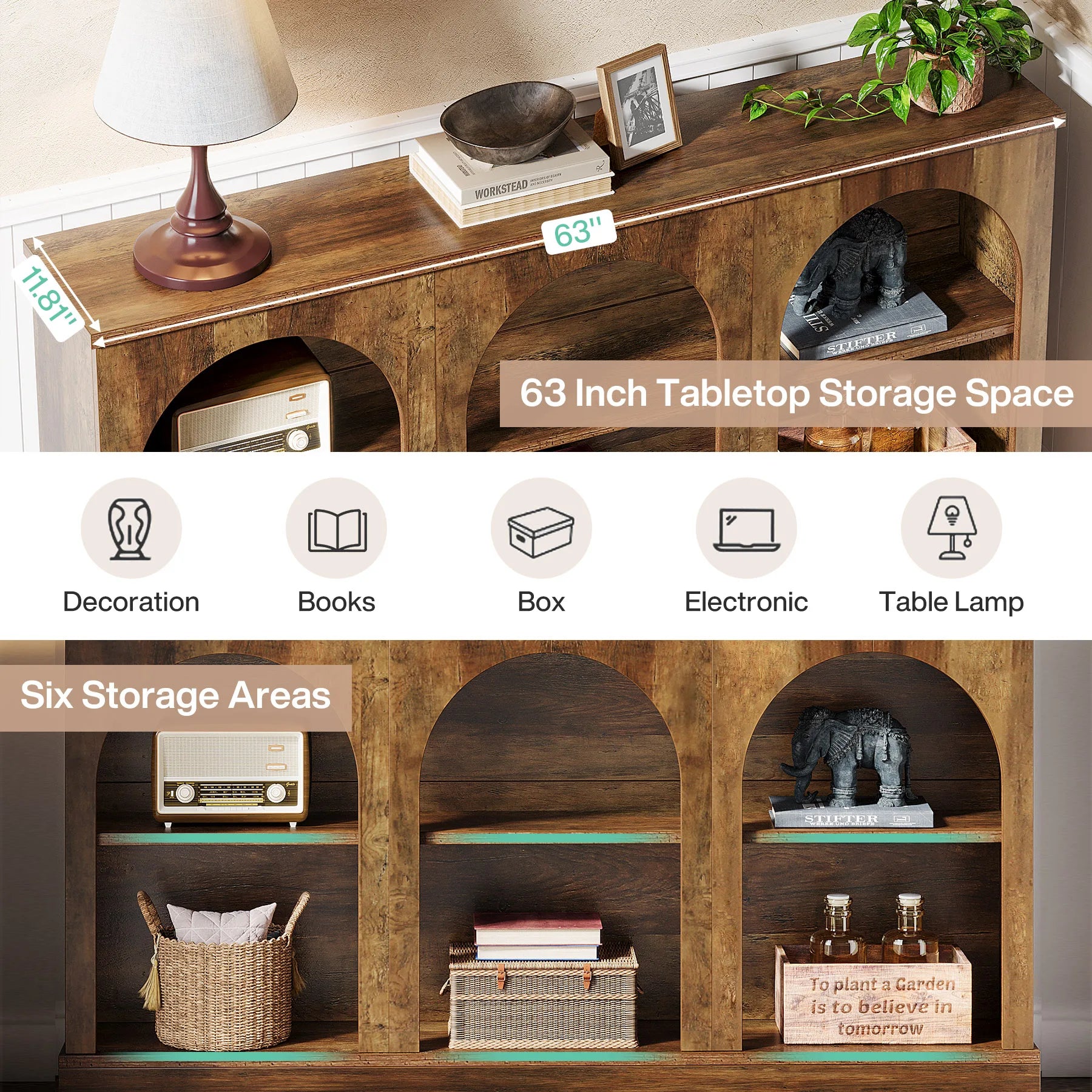 Farmhouse Console Table, 63-Inch Long Entryway Table with 3 Tier Storage,  Sofa Table