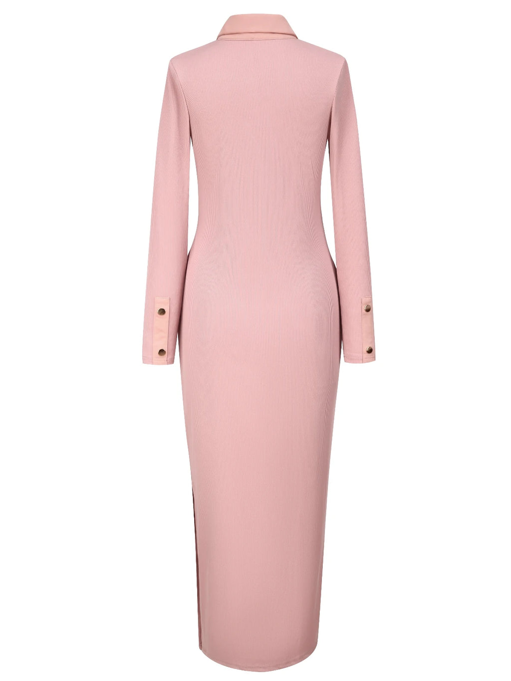 Polo Neck Dress  Slim-Fit Long Skirt Side Slit Button Long-Sleeved Hip Dress