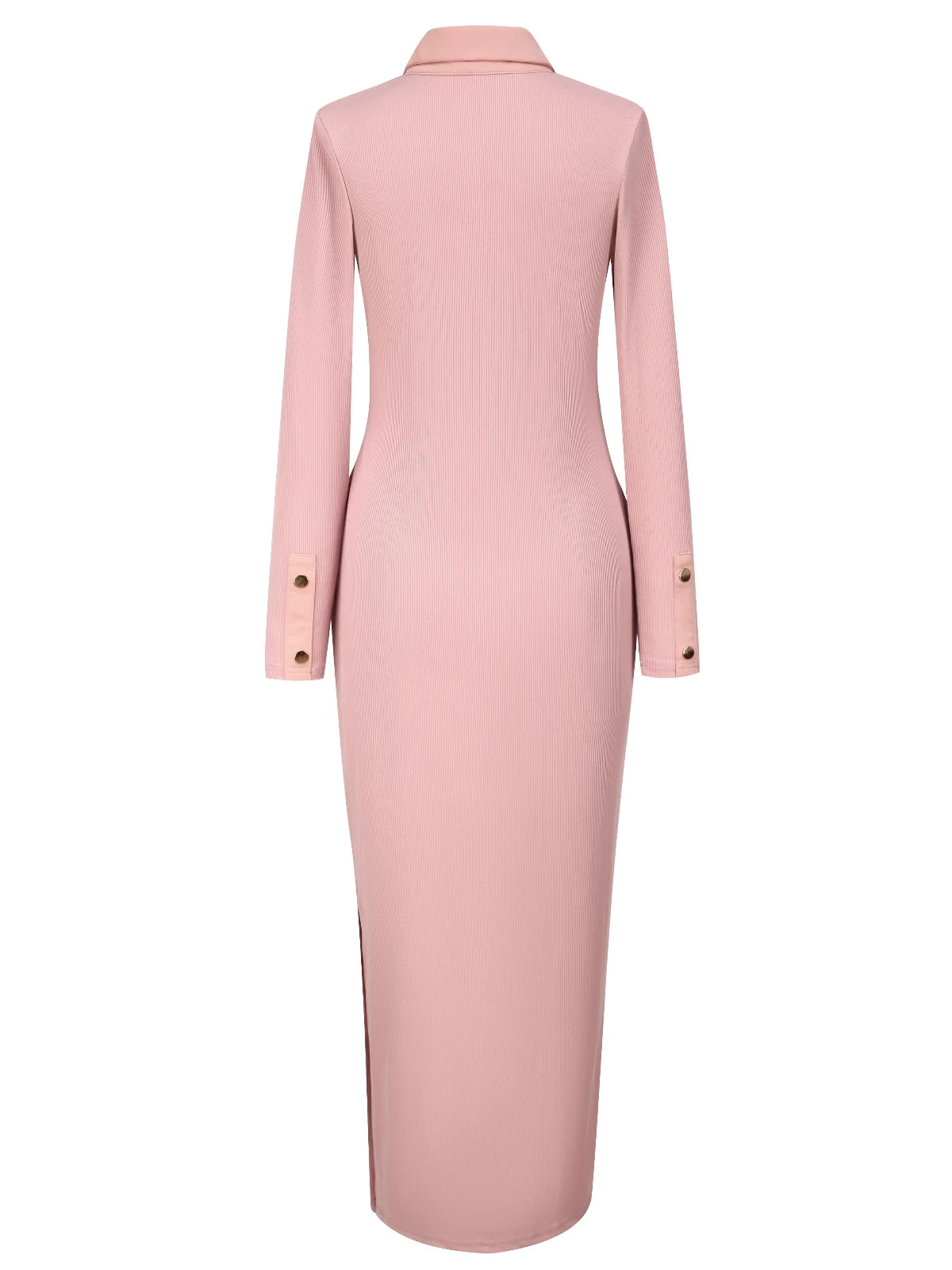 Polo Neck Dress  Slim-Fit Long Skirt Side Slit Button Long-Sleeved Hip Dress