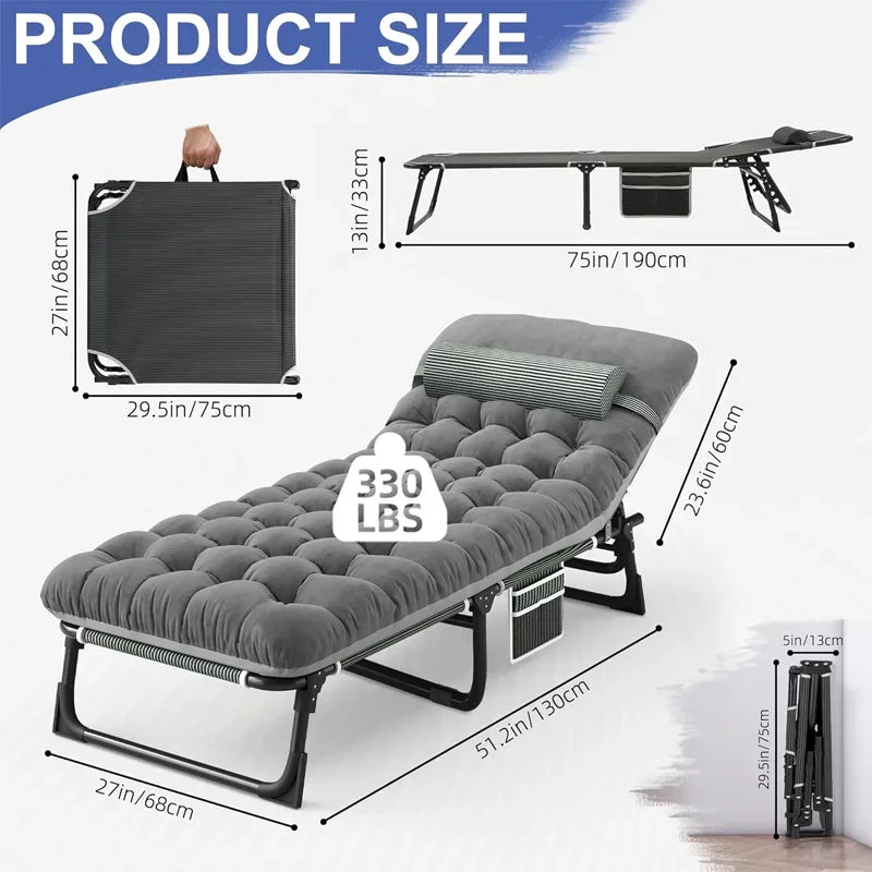 Cot with Mattress, 4-Position Folding Camping, Portable Sleeping Cot for Camp, Beach, Patio