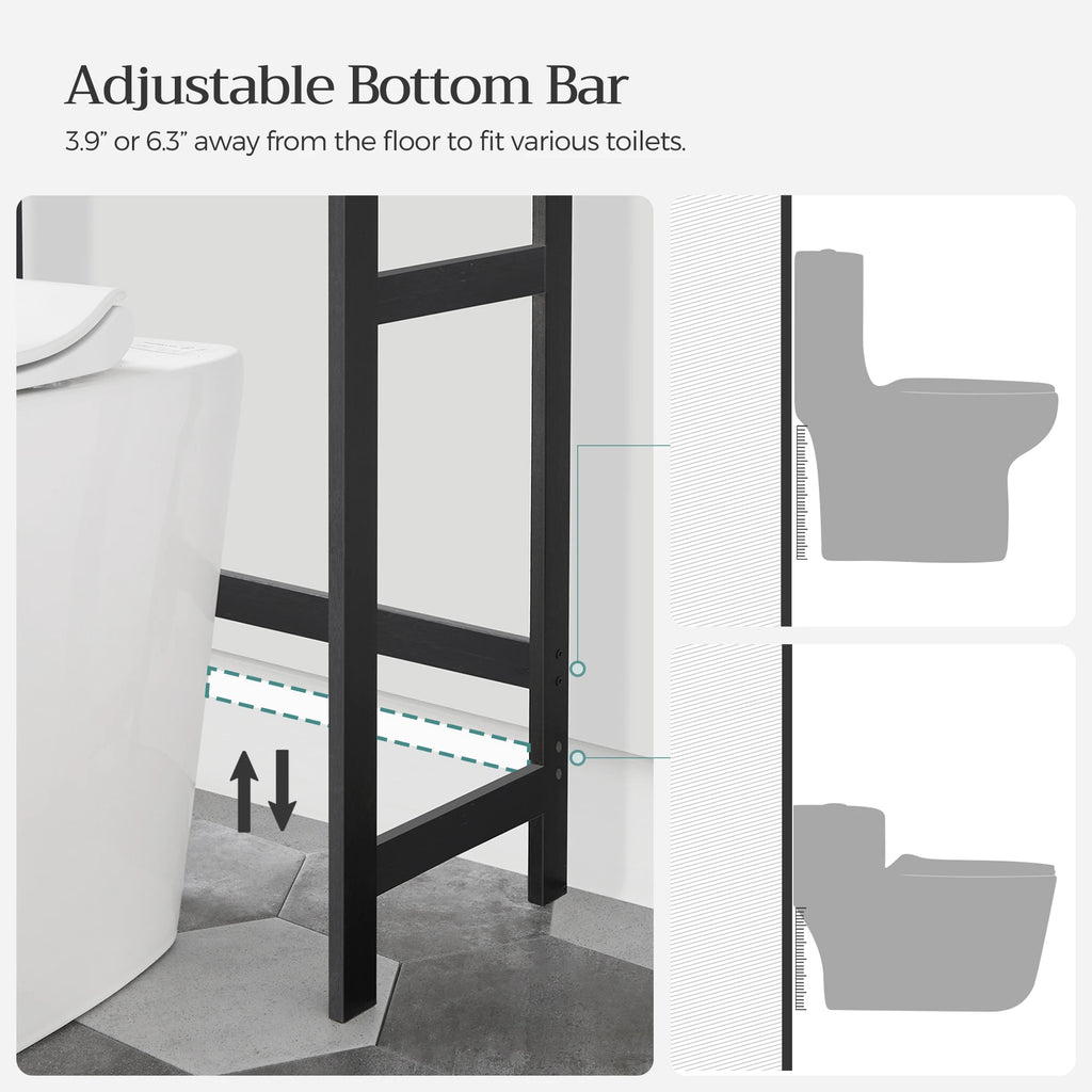 Over-The-Toilet Storage, 3-Tier Bathroom Organizer Adjustable Shelves, Hooks, Bamboo