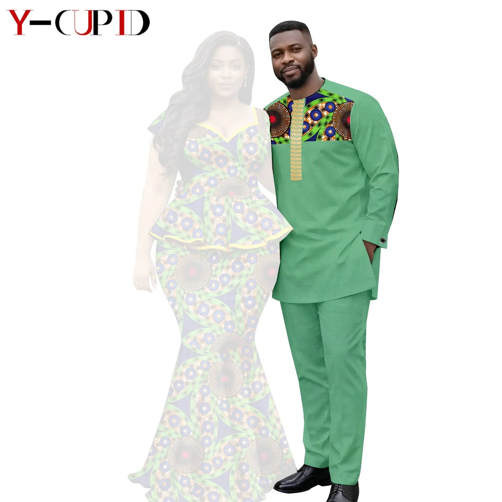 African  Women Print Top and Mermaid Skirts Sets Matching Men Outfits Top Shirt and Pant Sets