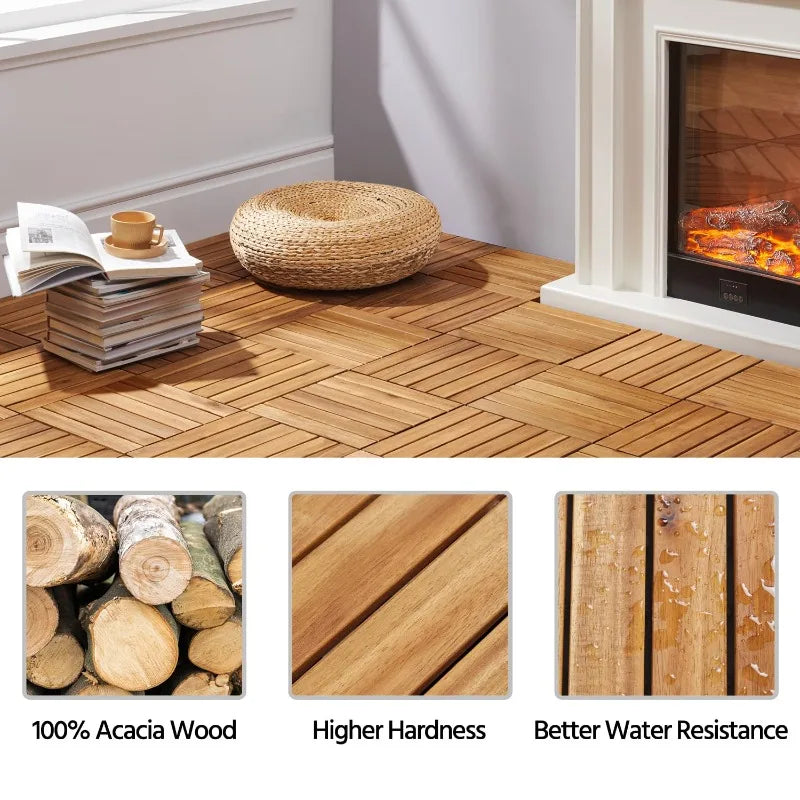 108PCS Acacia Wood Interlocking Flooring Tiles Waterproof Flooring for Outdoor & Indoor Patio,Balcony,Garden,Poolside