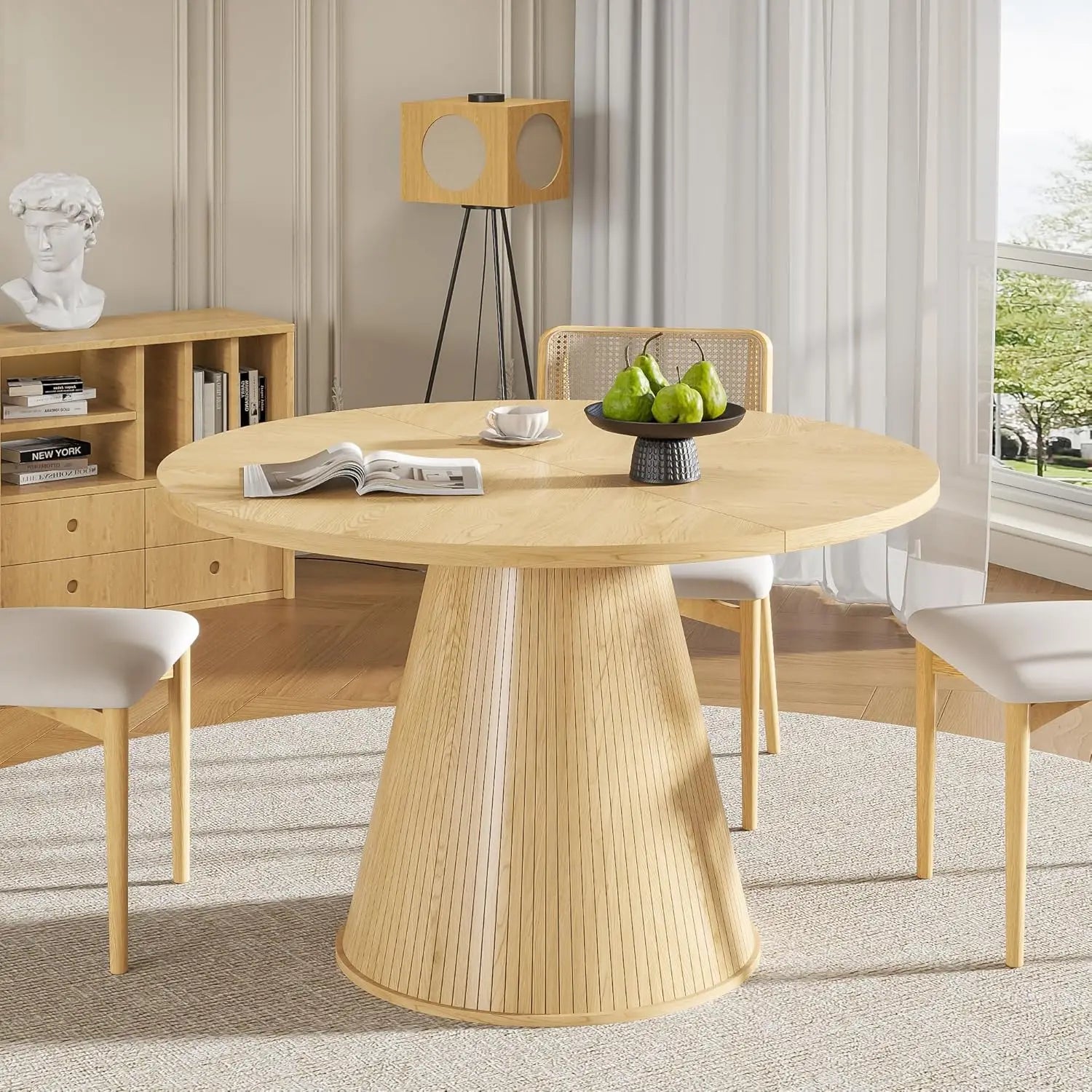 Round Dining Table for 4,  , 47 Inch Modern Wood Small  Table for Kitchen