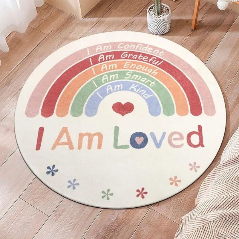 ABC Fruit PlayMat Round Alphabet Rug for Kid Playroom Preschool Classroom Floor Mat with ABC Numbers Animals Educational Design