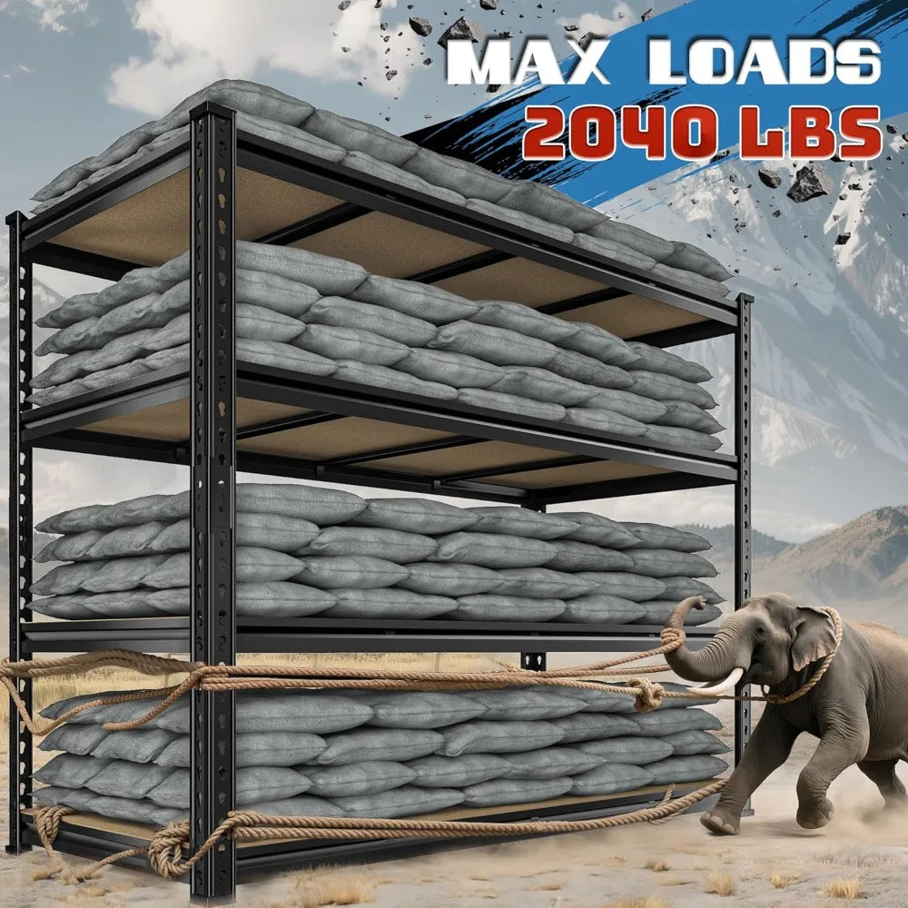 55" W Storage Shelves, 2040LBS Garage Shelving Heavy Duty, 4-Tier Storage Shelving, Adjustable Metal Shelving Unit