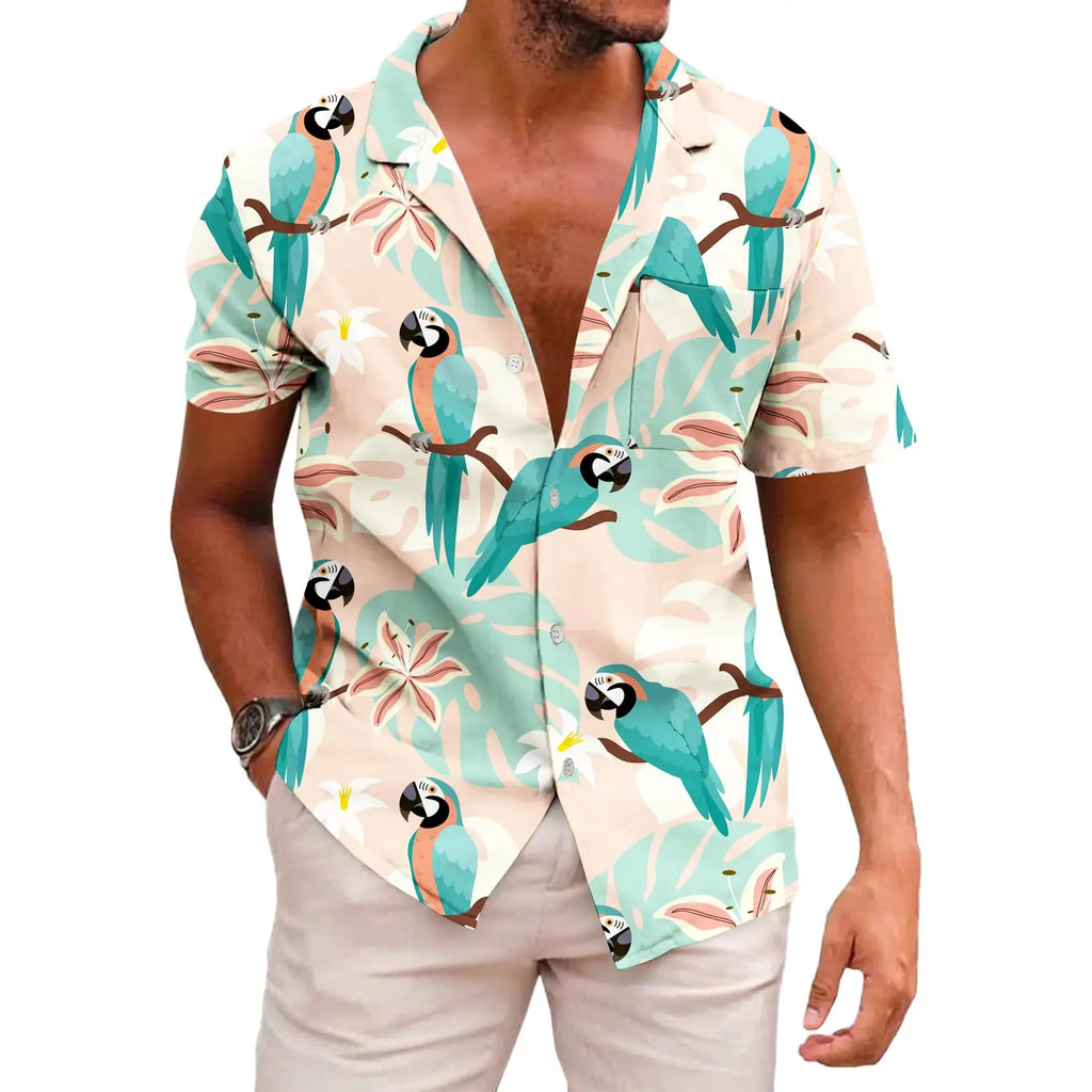 Men's Casual Button-Down Shirts Hawaiian Shirt Short Sleeve Beach Clothes with Pockets