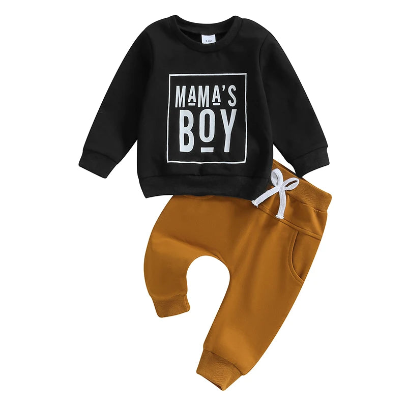 Toddler  Fall Winter Clothes Mamas Little Boy Outfit Letter Long Sleeve Sweatshirts  Jogger Pants Set