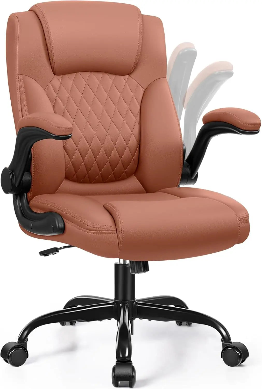 Leather Office Chair, PU Home Computer Desk Chairs with Ergonomic Back Support, 360°Swivel Free,