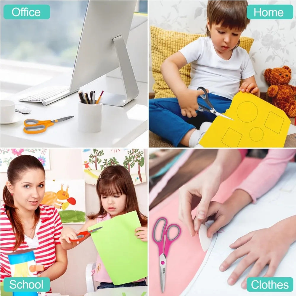 All Purpose 6 Pack - Comfort-Grip Sharp Scissors for Office School Sewing Fabric Craft Art Supplies