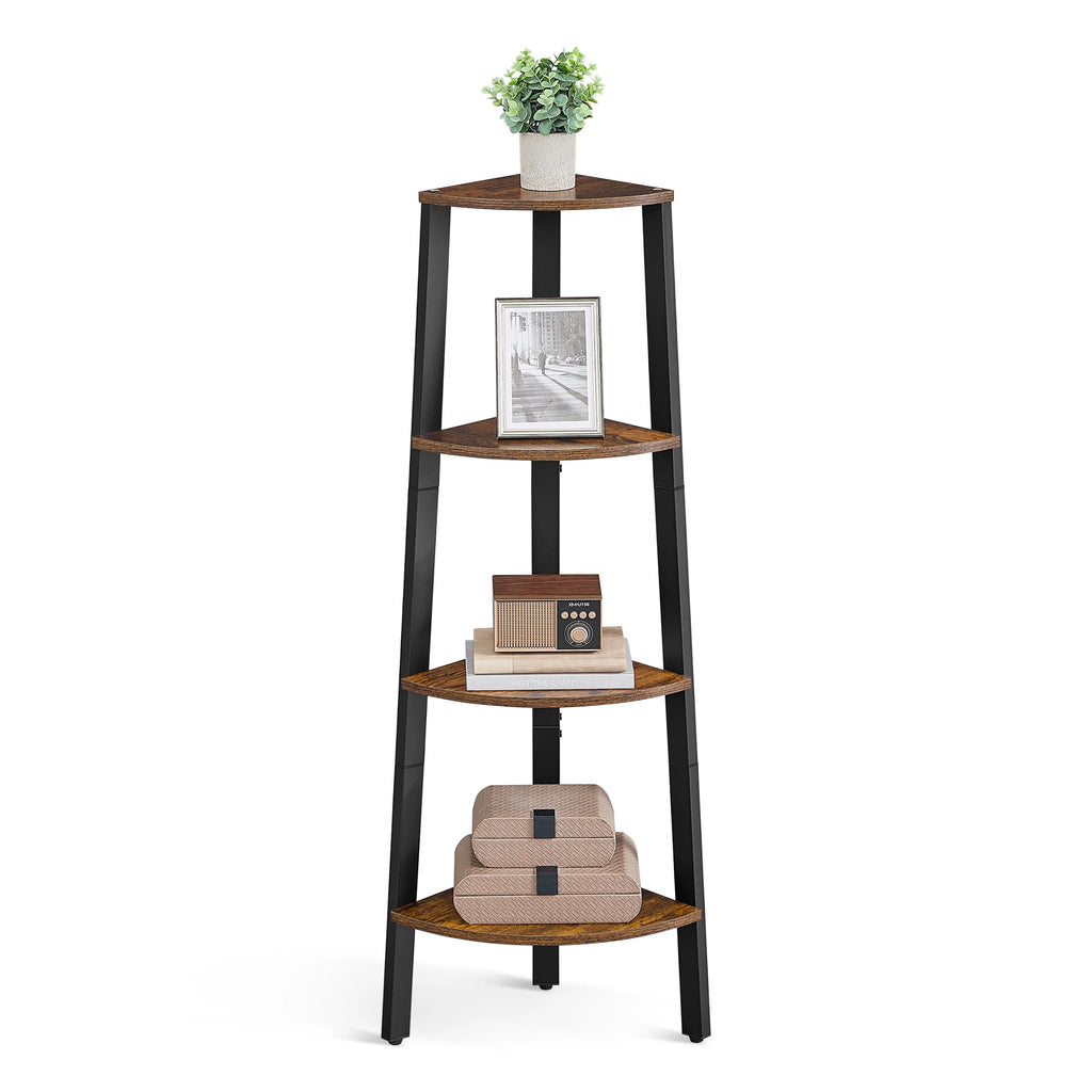 Corner Shelf Stand, 4-Tier Corner Bookshelf, Industrial Corner Ladder Shelf, Plant Stand Display