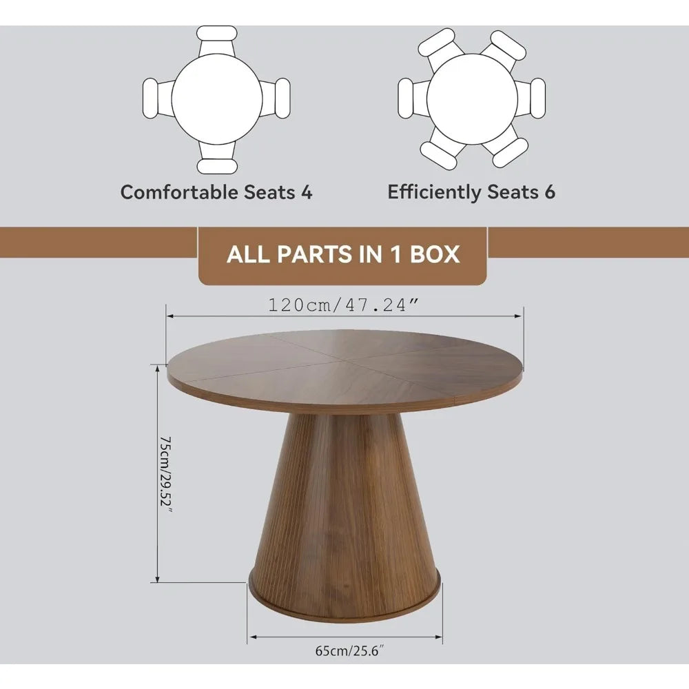 Round Dining Table for 4,  , 47 Inch Modern Wood Small  Table for Kitchen