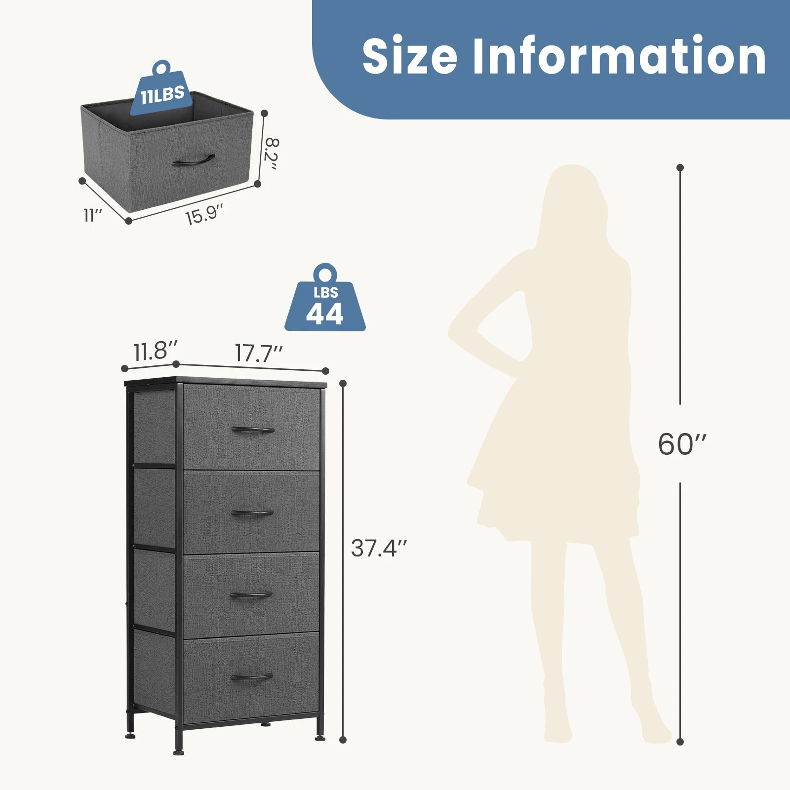 JHK Dresser For Bedroom With 4 Fabric Drawers Nightstand  For Clothes Storage  Furniture