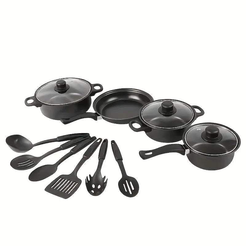 13-Piece Nonstick Cookware Set Black  Pot Pan Set with Frying Pan & Utensils