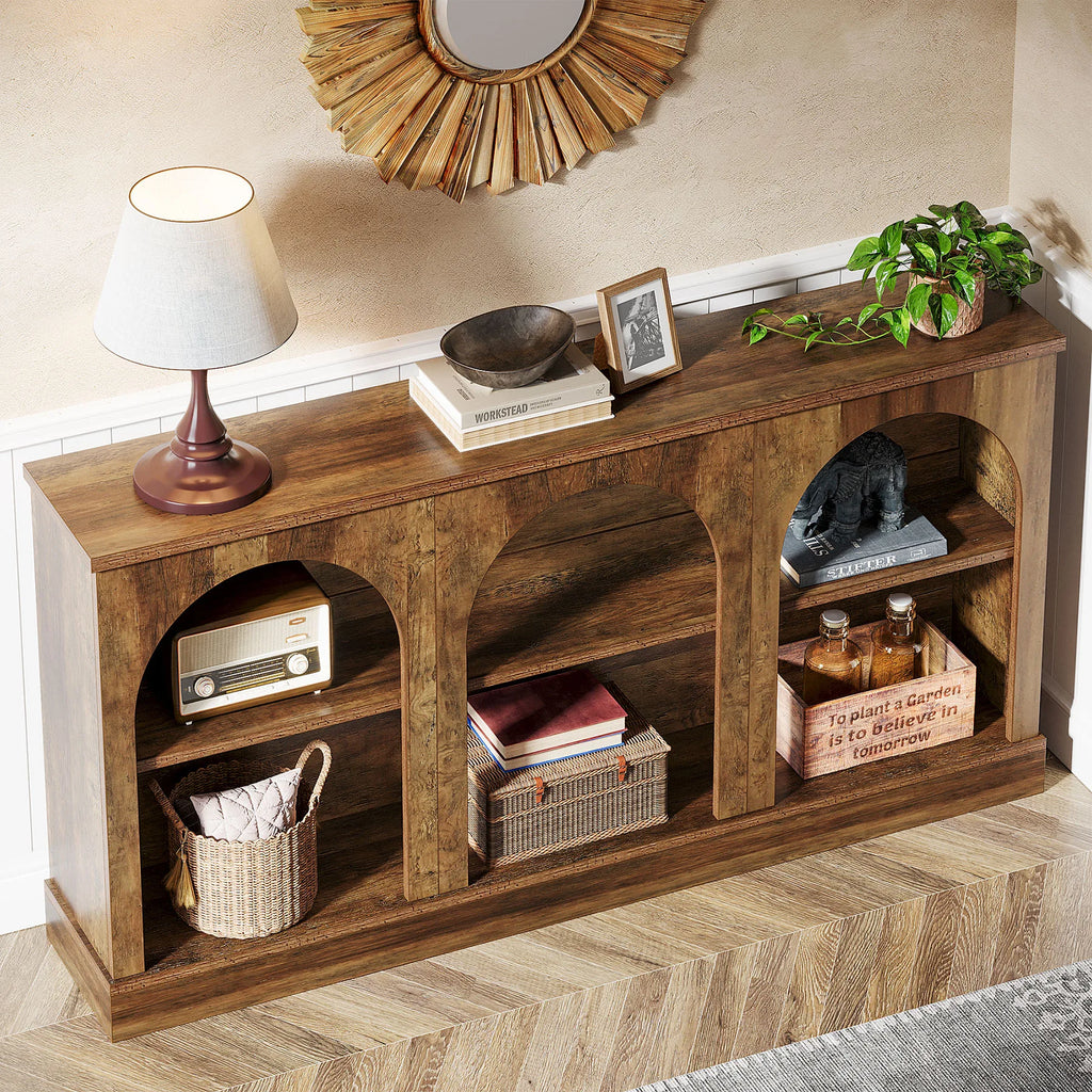 Farmhouse Console Table, 63-Inch Long Entryway Table with 3 Tier Storage,  Sofa Table