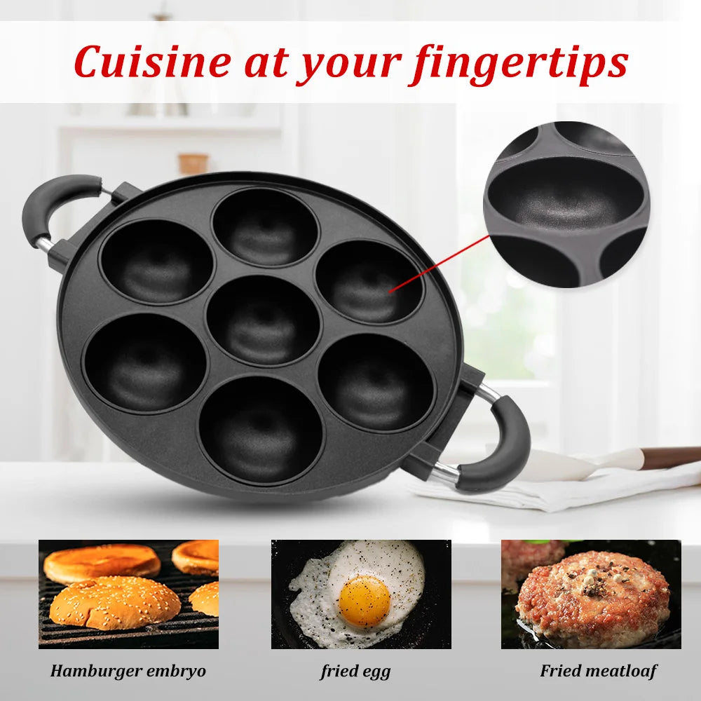 7 Hole Cooking Pan Non-Stick Pot Breakfast Egg Cooker Cake Mold  Cookware