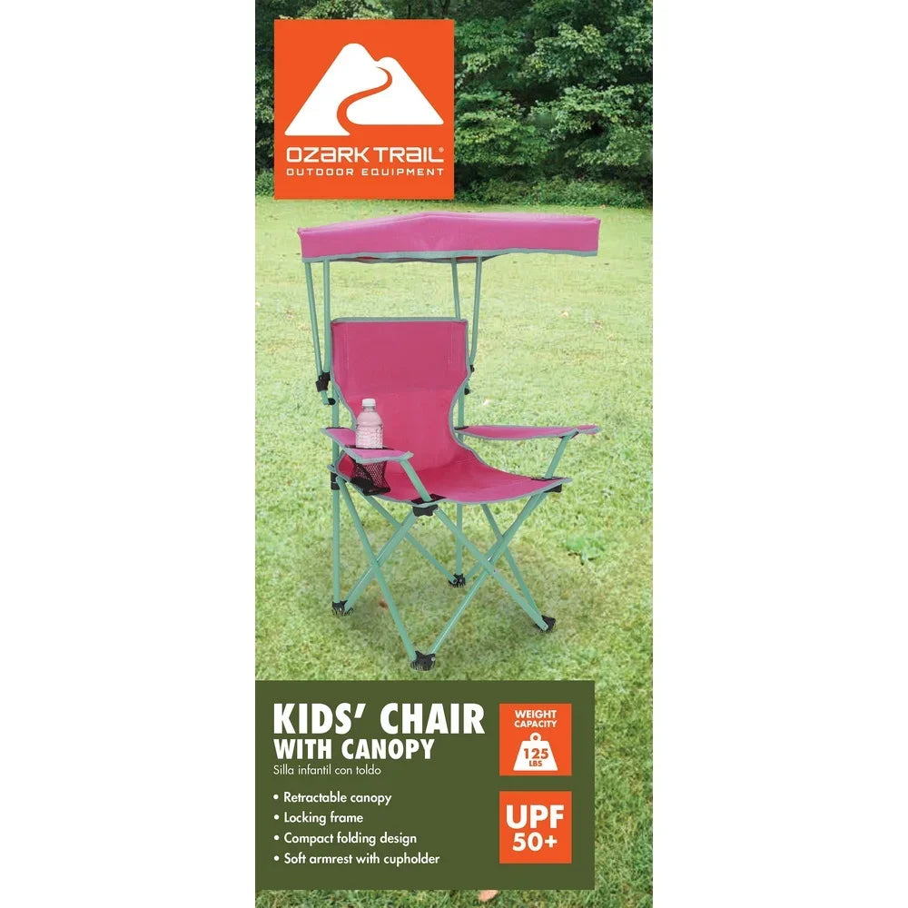 Kids  Safety Lock Portable Outdoor Chair with Canopy Adjustable Sunshade Cup Holder