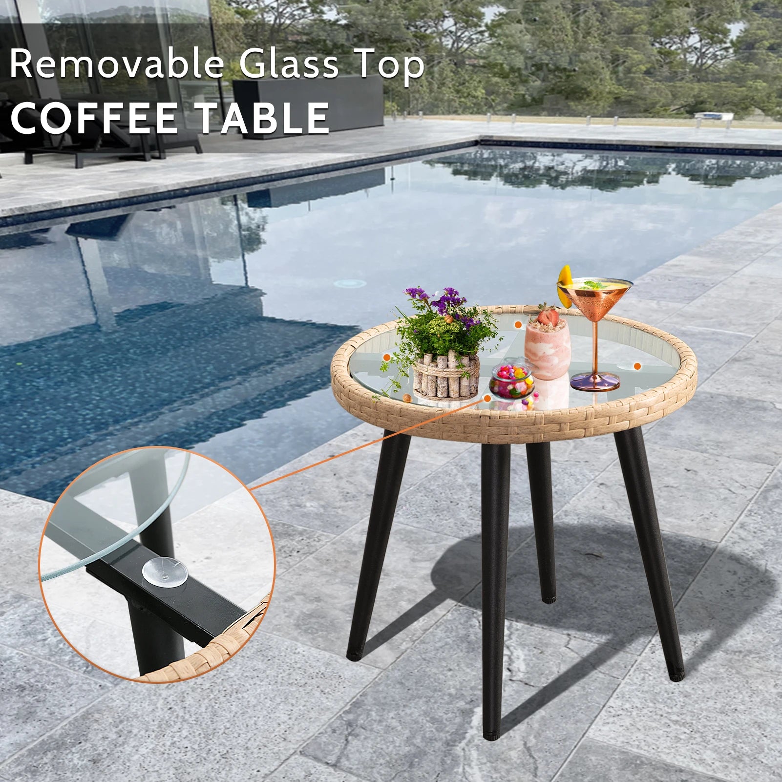 3 Piece Patio Porch Furniture Sets  Outdoor w/Cushions & Table for  Lawn Pool Backyard