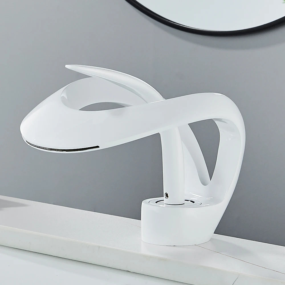 Luxury  Basin Faucet Grey Bathroom Waterfall Mixer  Deck Mount Hot Cold Water