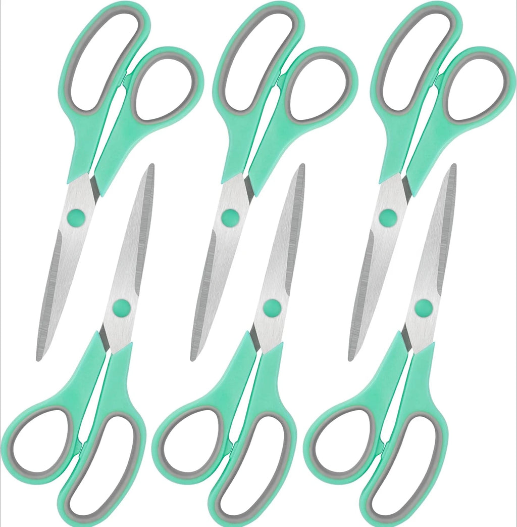 All Purpose 6 Pack - Comfort-Grip Sharp Scissors for Office School Sewing Fabric Craft Art Supplies