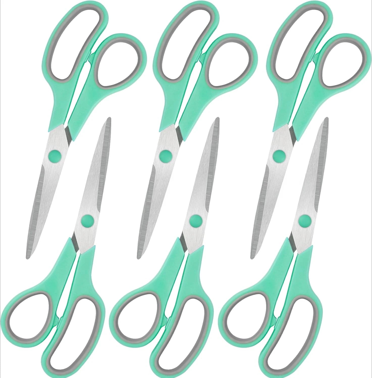 All Purpose 6 Pack - Comfort-Grip Sharp Scissors for Office School Sewing Fabric Craft Art Supplies