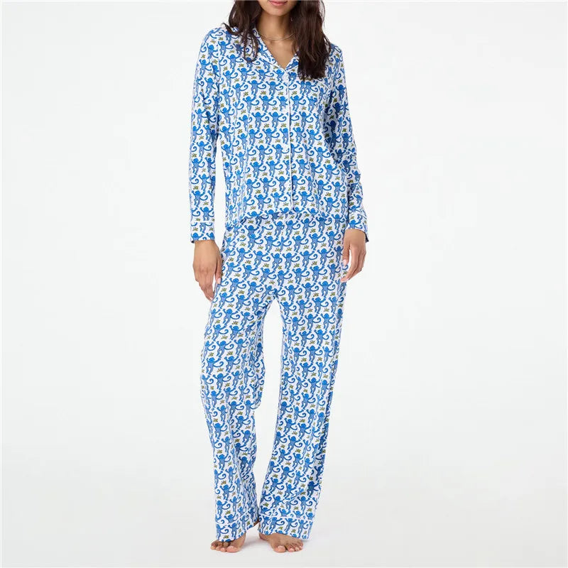 Pajamas Preppy  Cute Pants Sets For Women Y2k Long Sleeve Pajamas Set 2 Piece Loungewear
