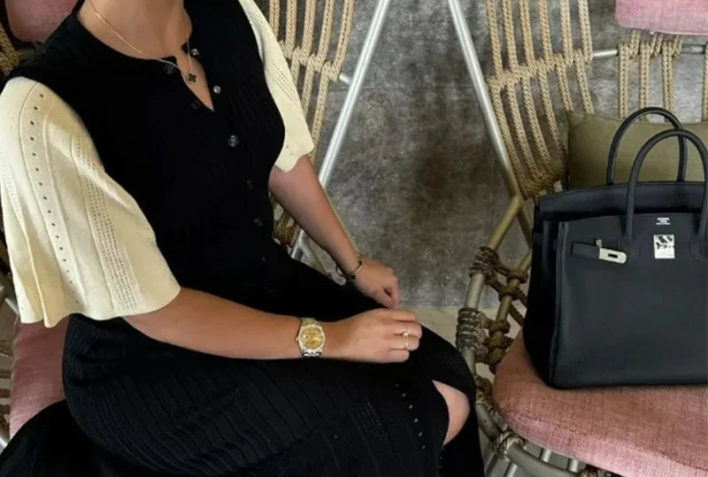 Knit Solid Women's Dress Short Sleeve O Neck  Dresses  Elegant Summer Single Breasted Hip